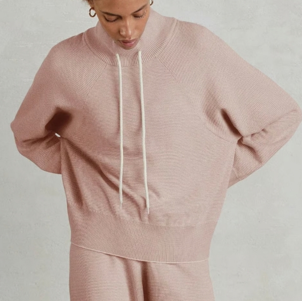 Varley Maceo Pique Knit Mock Neck Pullover Sweatshirt Blush Pink S